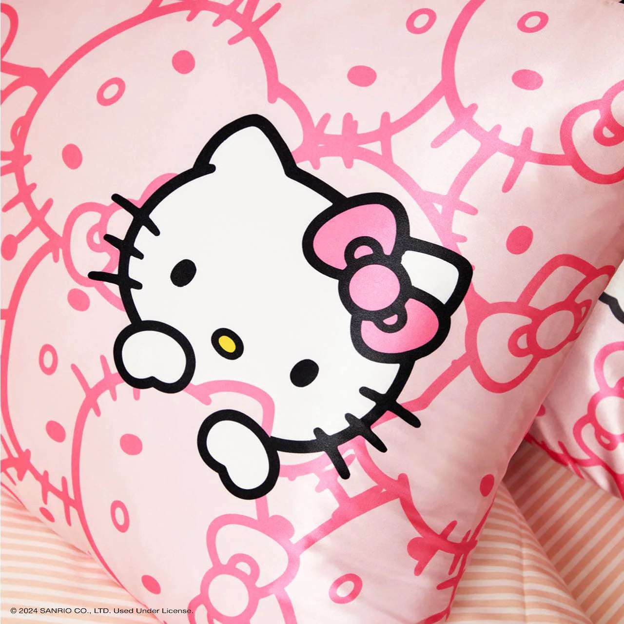 Hello Kitty x Kitsch Satin Pillowcase - Pink Hello Kitty Faces Pillow by Kitsch as seen on celebrities
