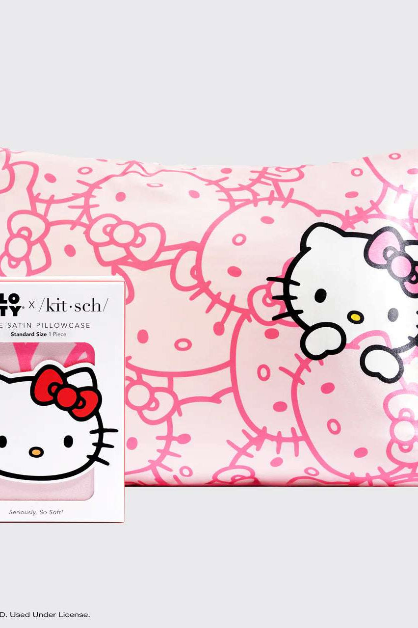 Hello Kitty x Kitsch Satin Pillowcase - Pink Hello Kitty Faces Pillow by Kitsch as seen on celebrities