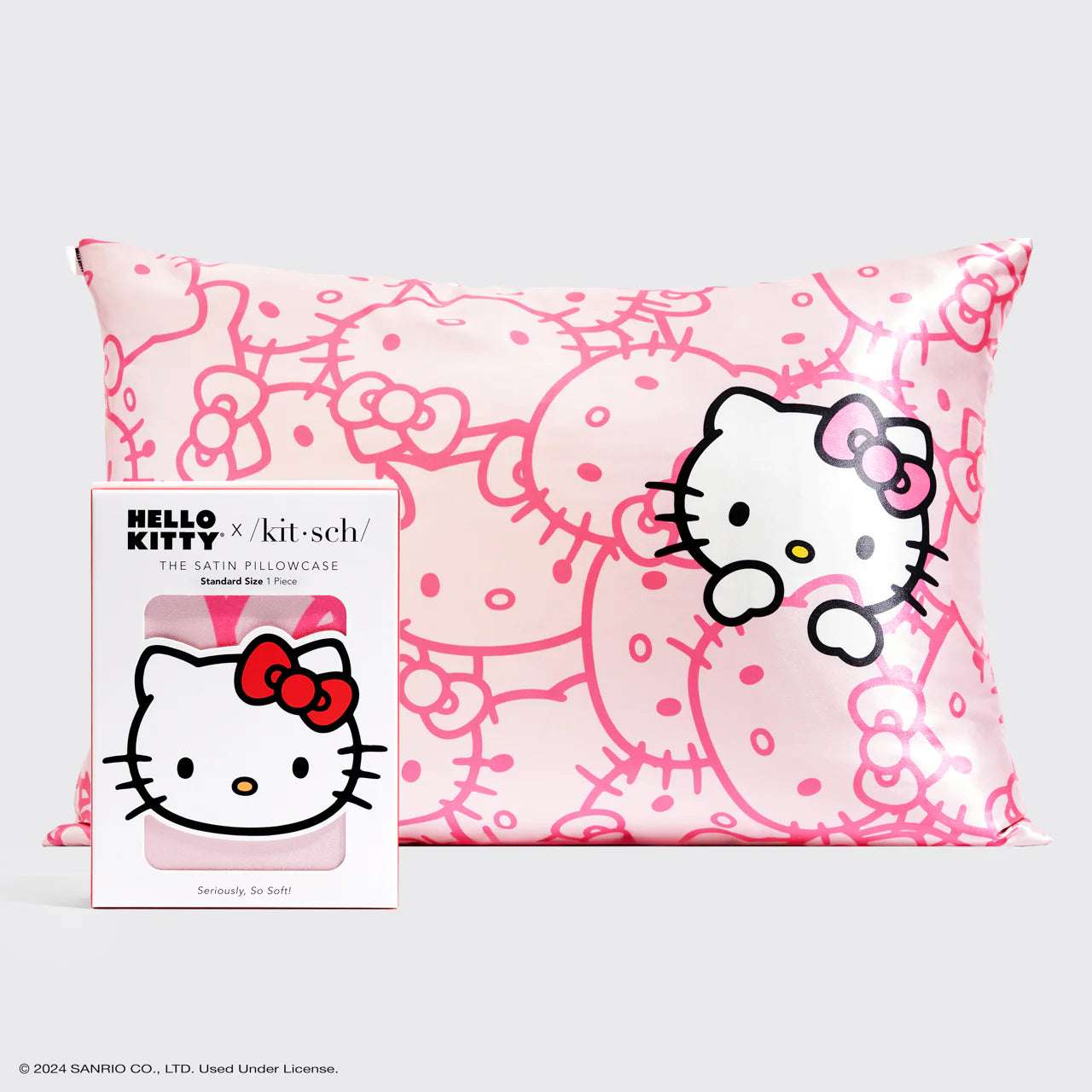 Hello Kitty x Kitsch Satin Pillowcase - Pink Hello Kitty Faces Pillow by Kitsch as seen on celebrities