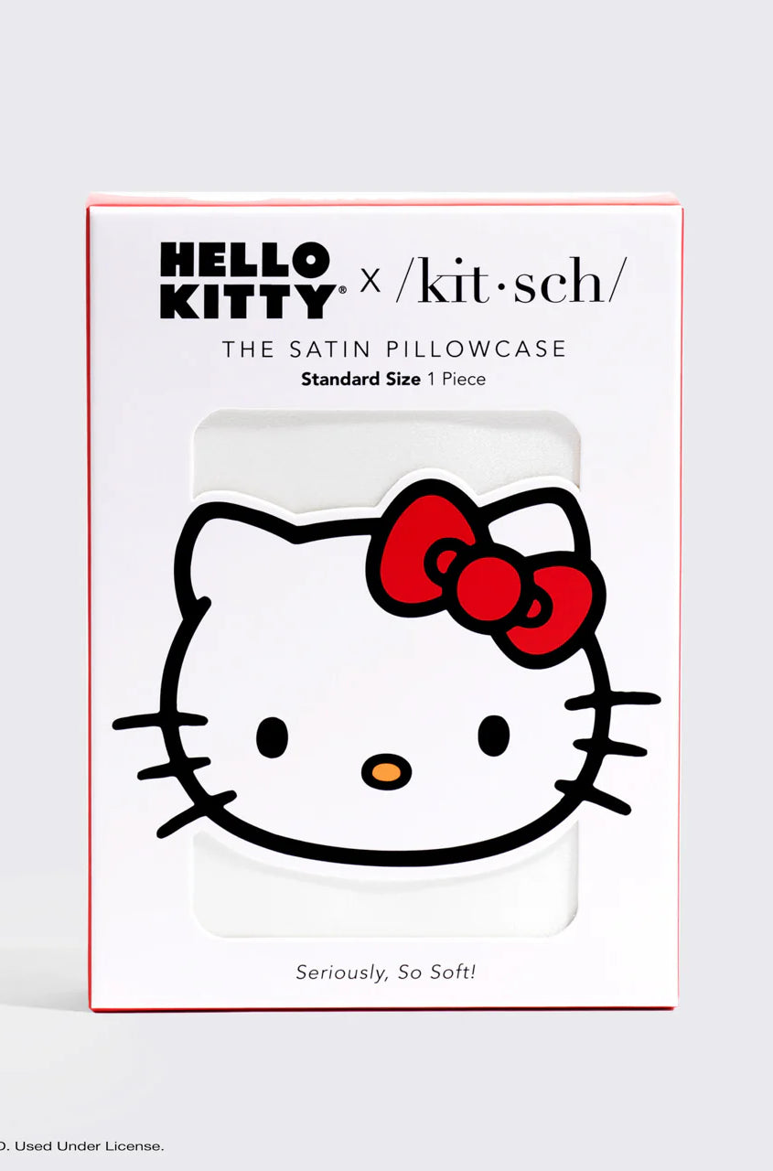 Hello Kitty x Kitsch Satin Pillowcase - Solid Ivory Hello Kitty Bow Pillow by Kitsch as seen on celebrities