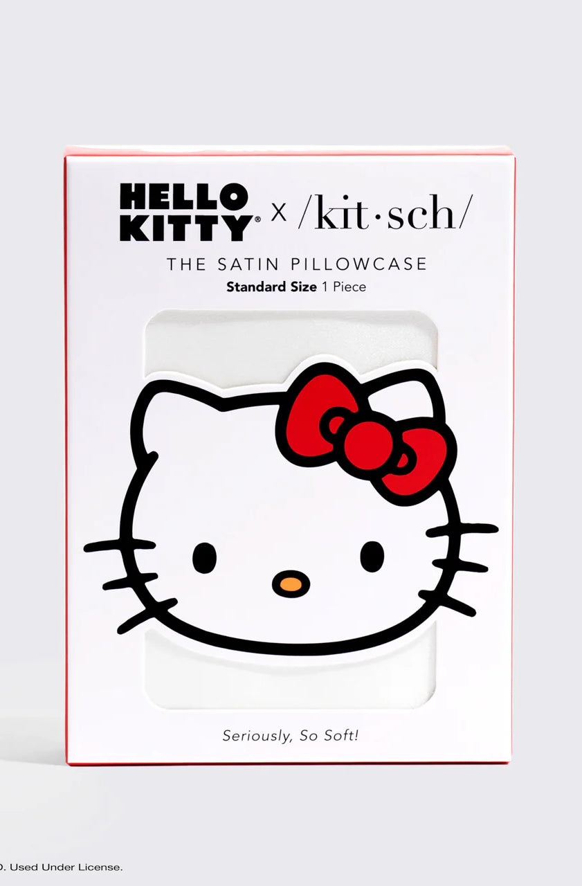 Hello Kitty x Kitsch Satin Pillowcase - Solid Ivory Hello Kitty Bow Pillow by Kitsch as seen on celebrities