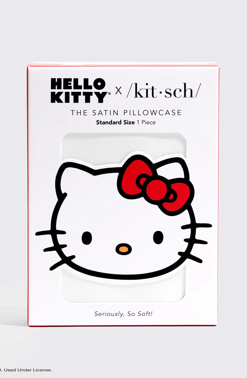 Hello Kitty x Kitsch Satin Pillowcase - Solid Ivory Hello Kitty Bow Pillow by Kitsch as seen on celebrities