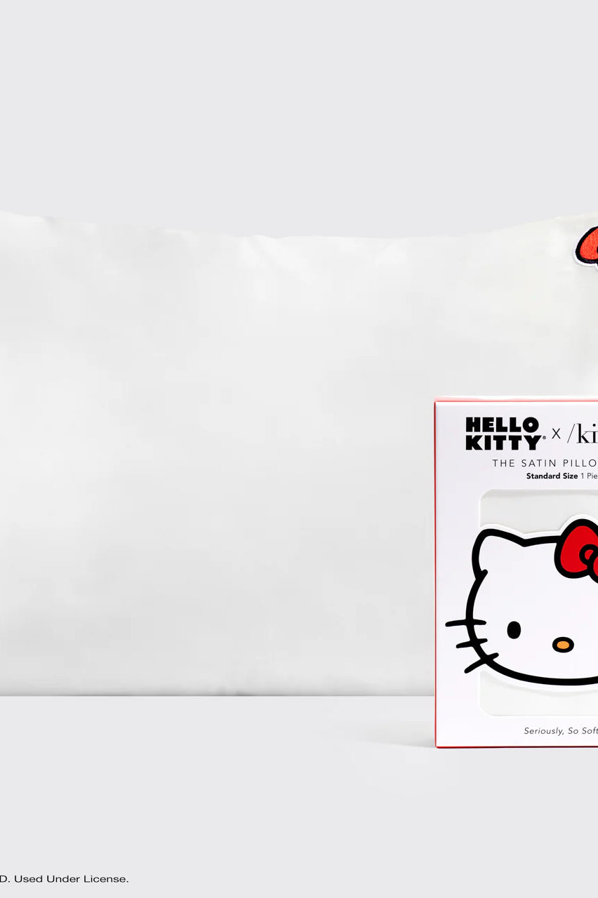 Hello Kitty x Kitsch Satin Pillowcase - Solid Ivory Hello Kitty Bow Pillow by Kitsch as seen on celebrities