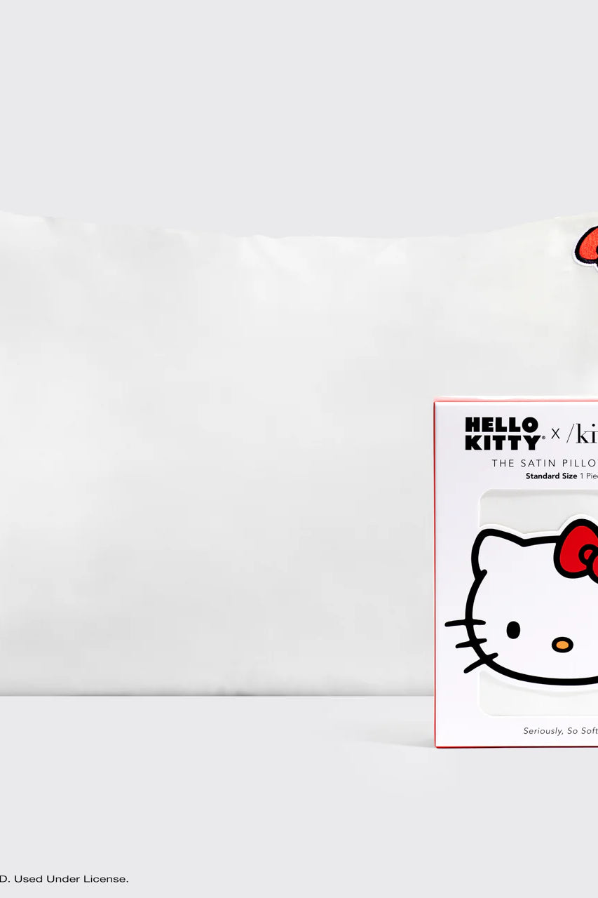 Hello Kitty x Kitsch Satin Pillowcase - Solid Ivory Hello Kitty Bow Pillow by Kitsch as seen on celebrities