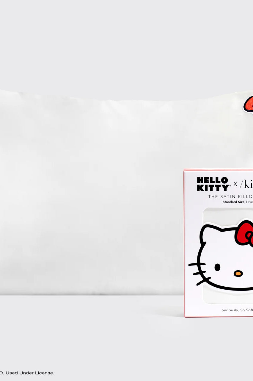 Hello Kitty x Kitsch Satin Pillowcase - Solid Ivory Hello Kitty Bow Pillow by Kitsch as seen on celebrities