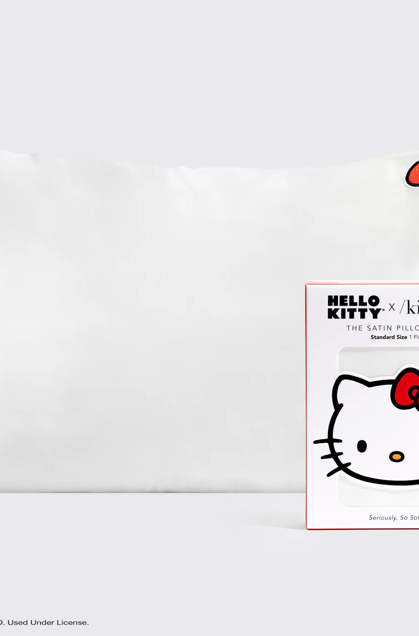 Hello Kitty x Kitsch Satin Pillowcase - Solid Ivory Hello Kitty Bow Pillow by Kitsch as seen on celebrities