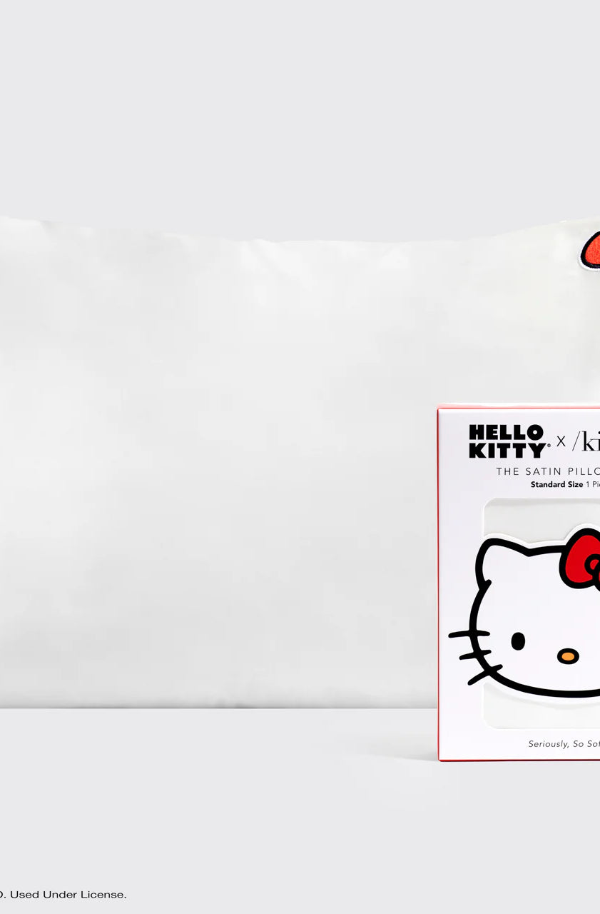 Hello Kitty x Kitsch Satin Pillowcase - Solid Ivory Hello Kitty Bow Pillow by Kitsch as seen on celebrities