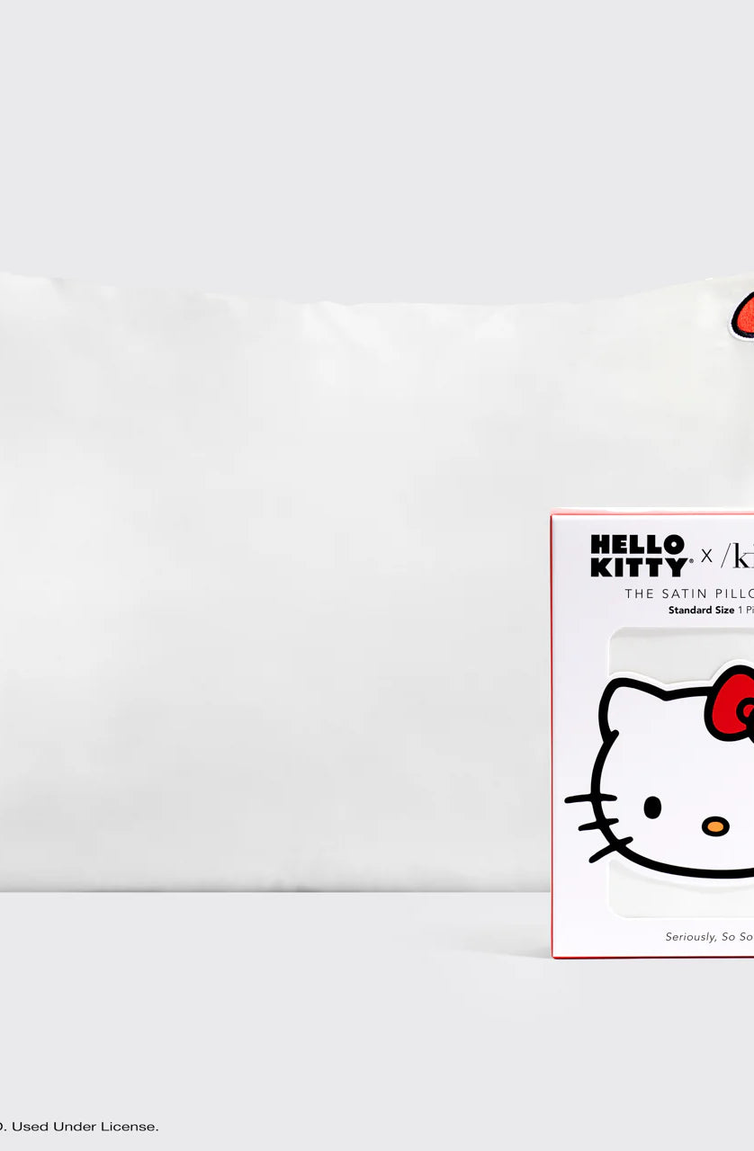 Hello Kitty x Kitsch Satin Pillowcase - Solid Ivory Hello Kitty Bow Pillow by Kitsch as seen on celebrities