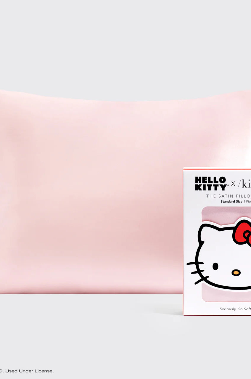 Hello Kitty x Kitsch Satin Pillowcase - Solid Pink Hello Kitty Face Pillow by Kitsch as seen on celebrities