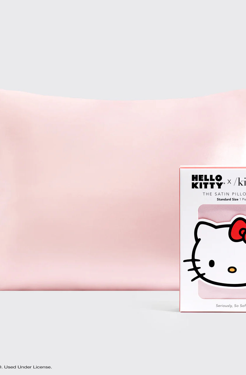 Hello Kitty x Kitsch Satin Pillowcase - Solid Pink Hello Kitty Face Pillow by Kitsch as seen on celebrities