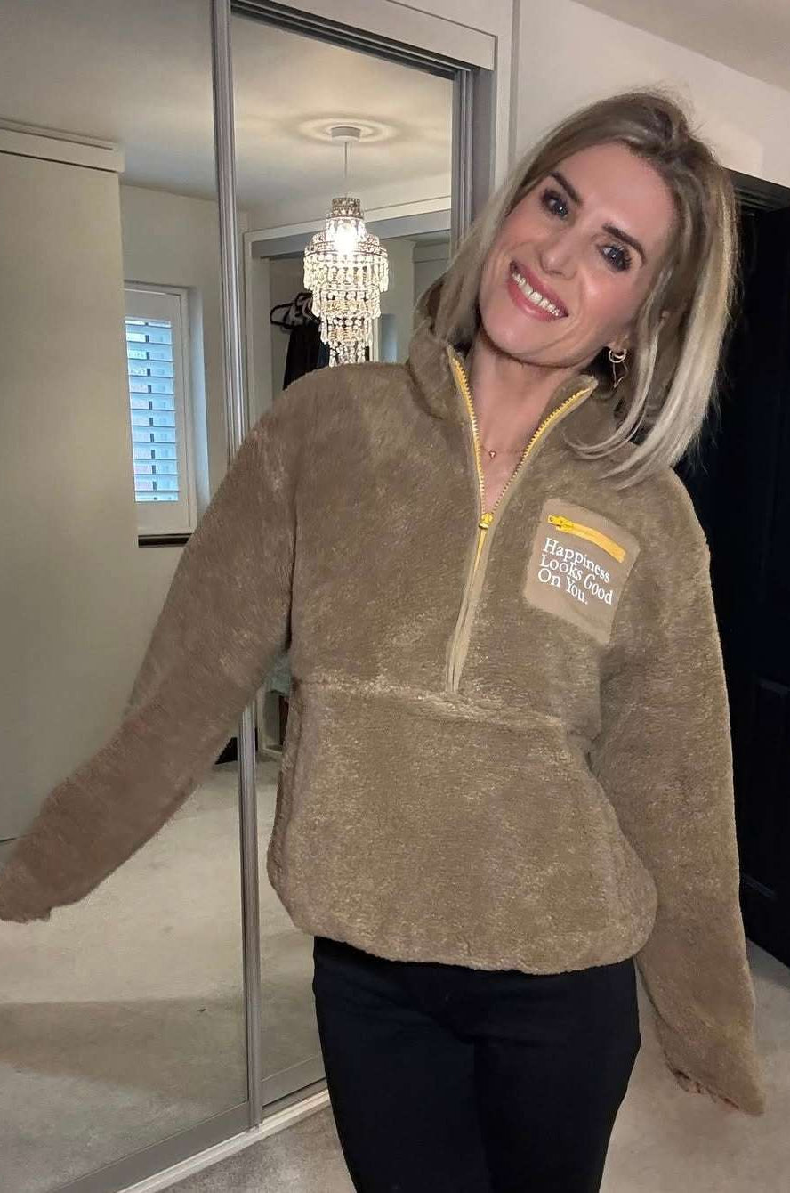 Samii Ryan Smiley® Sunshine Sherpa Jacket as seen on Sarah Jayne Dunn Jacket by Samii Ryan as seen on celebrities
