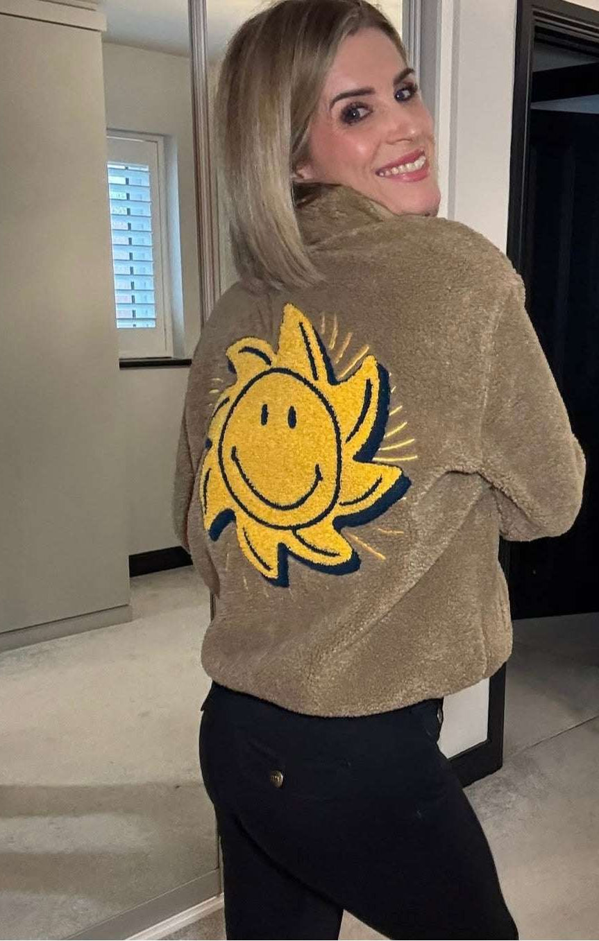 Samii Ryan Smiley® Sunshine Sherpa Jacket as seen on Sarah Jayne Dunn Jacket by Samii Ryan as seen on celebrities