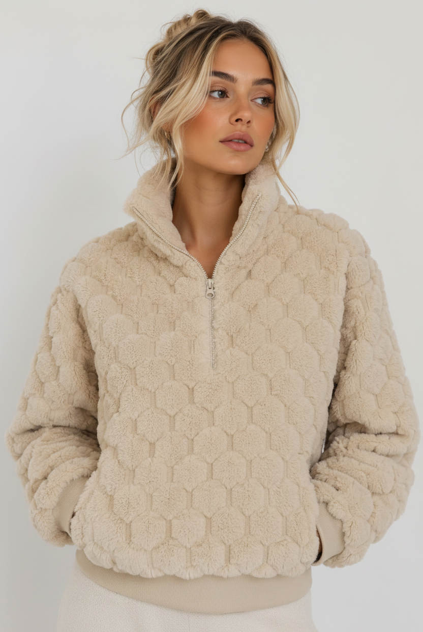 PIXIE & PEACH Beige Freddie Snuggle Borg Top