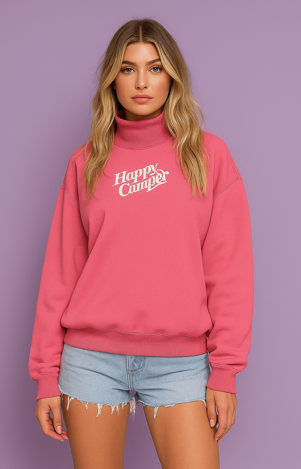Happy Camp3r Hot Pink Mockneck Sweatshirt