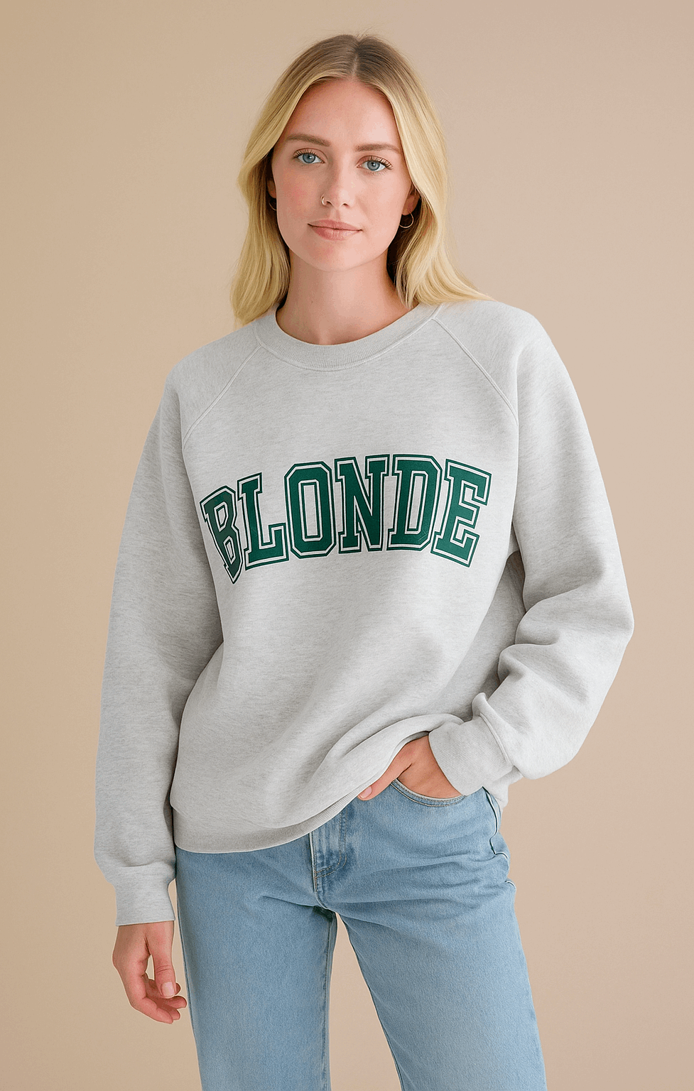 Brunette The Label "Blonde" Varsity Grey Not Your Boyfriend's Crew Sweater as seen on Catherine Tyldesley