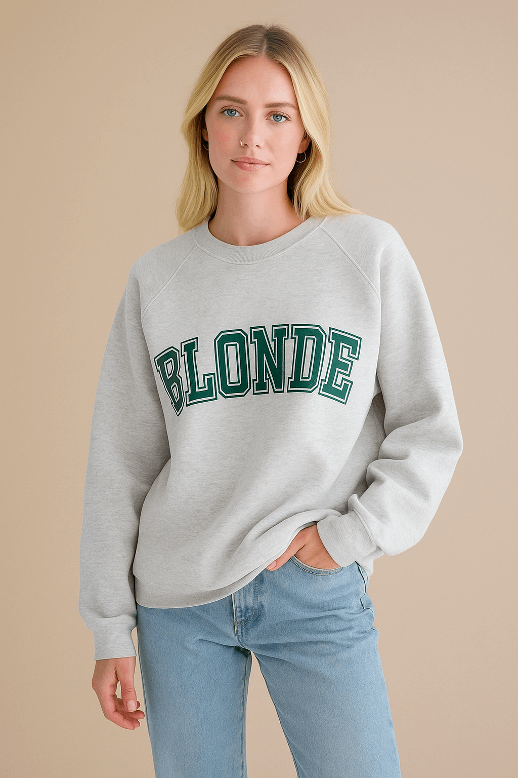 Brunette The Label "Blonde" Varsity Grey Not Your Boyfriend's Crew Sweater as seen on Catherine Tyldesley