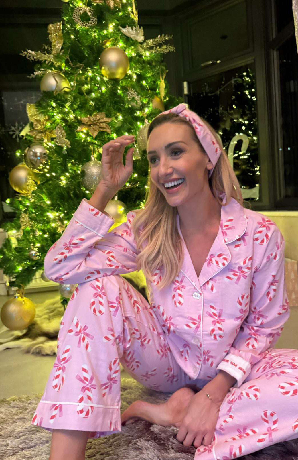 PJ Salvage Sweeter Than Sugar 3-Piece Candy Cane Print Flannel PJ Set as seen on Paris Hilton