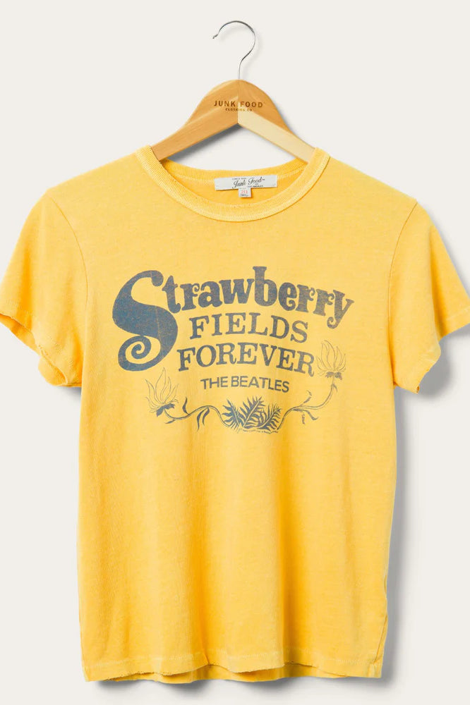 Junk Food Strawberry Fields The Beatles T-Shirt as seen on Sabrina Carpenter T-Shirt by Junk Food as seen on celebrities