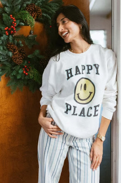 Junk Food Womens Happy Place Flea Market Fleece Sweater T-Shirt by Junk Food as seen on celebrities