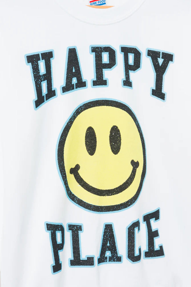 Junk Food Womens Happy Place Flea Market Fleece Sweater T-Shirt by Junk Food as seen on celebrities