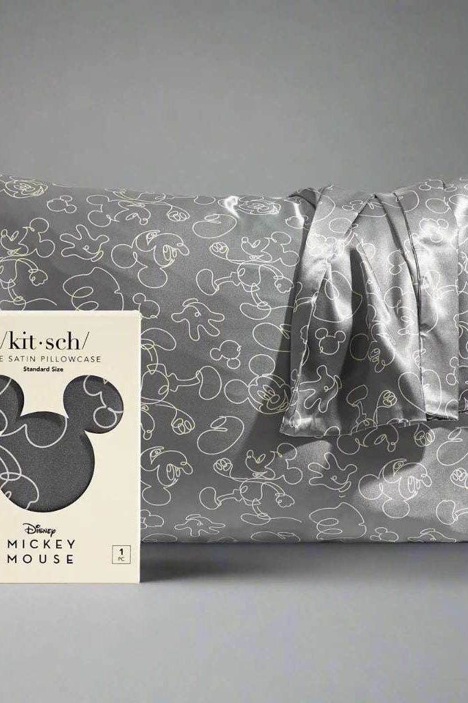 Kitsch & Mickey and Minnie Satin Pillowcase Standard Mickey Magic - Charcoal Pillow by Kitsch as seen on celebrities
