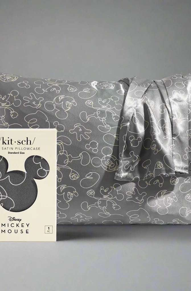 Kitsch & Mickey and Minnie Satin Pillowcase Standard Mickey Magic - Charcoal Pillow by Kitsch as seen on celebrities