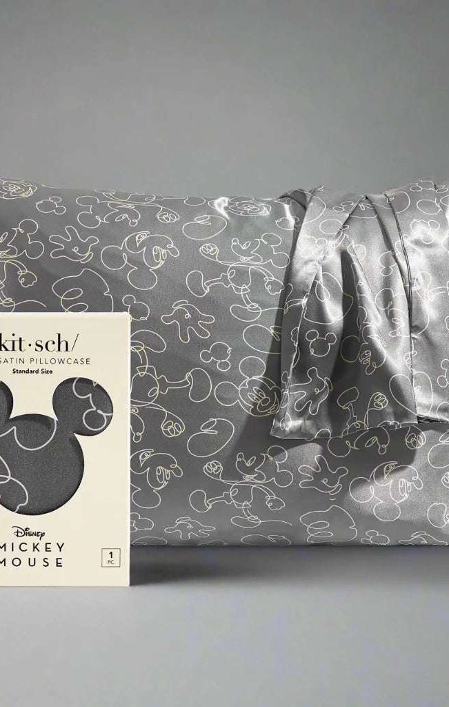 Kitsch & Mickey and Minnie Satin Pillowcase Standard Mickey Magic - Charcoal Pillow by Kitsch as seen on celebrities