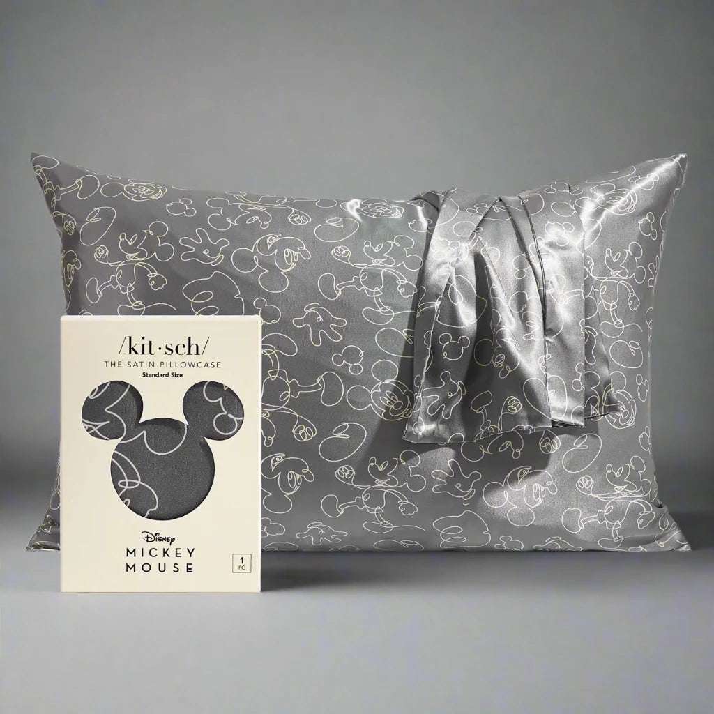 Kitsch & Mickey and Minnie Satin Pillowcase Standard Mickey Magic - Charcoal Pillow by Kitsch as seen on celebrities