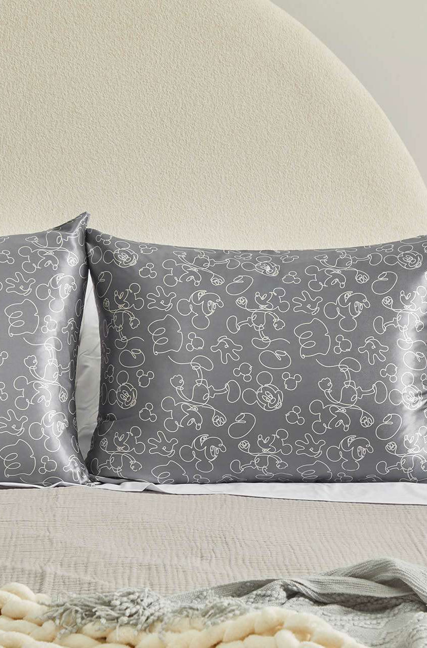 Kitsch & Mickey and Minnie Satin Pillowcase Standard Mickey Magic - Charcoal Pillow by Kitsch as seen on celebrities