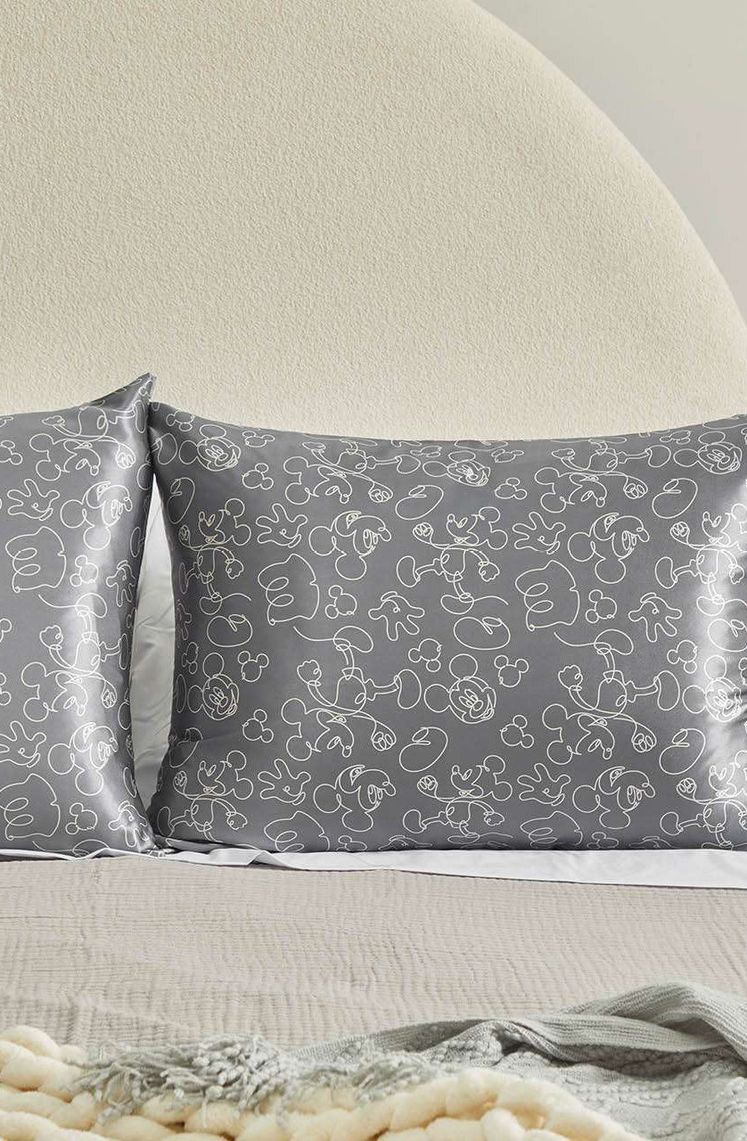 Kitsch & Mickey and Minnie Satin Pillowcase Standard Mickey Magic - Charcoal Pillow by Kitsch as seen on celebrities