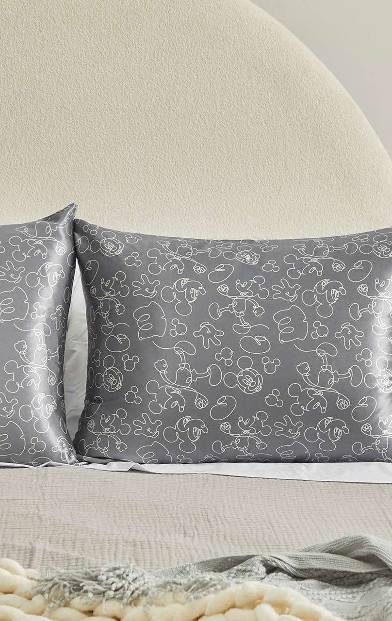 Kitsch & Mickey and Minnie Satin Pillowcase Standard Mickey Magic - Charcoal Pillow by Kitsch as seen on celebrities