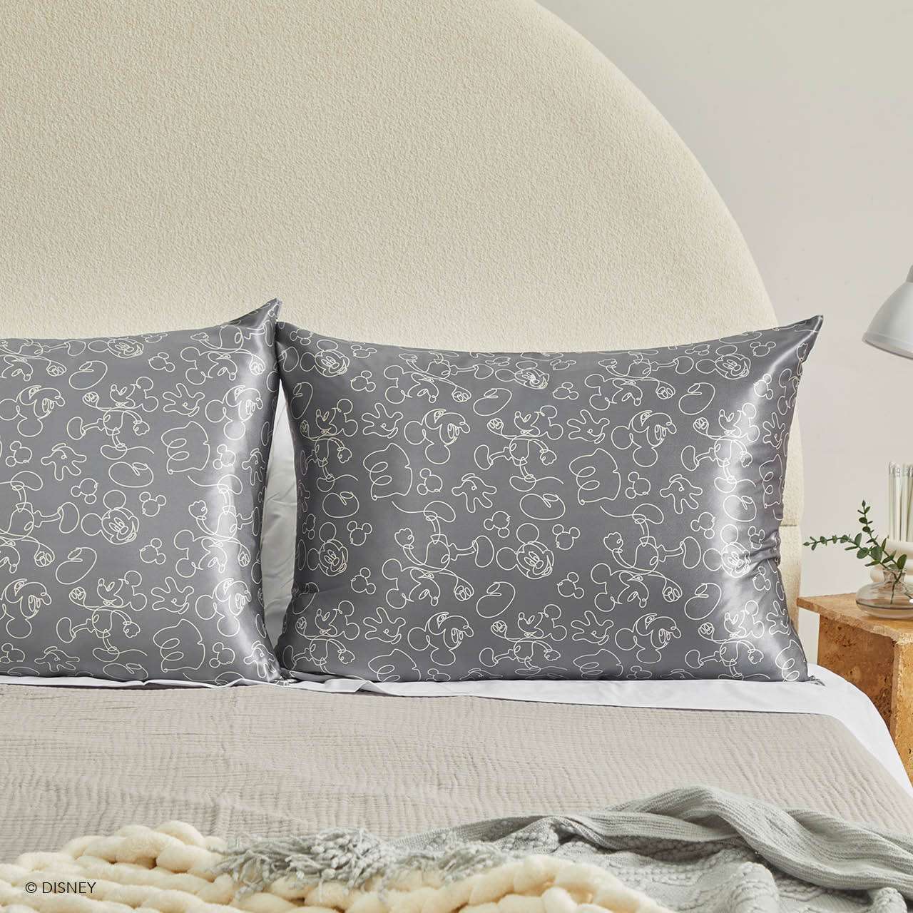 Kitsch & Mickey and Minnie Satin Pillowcase Standard Mickey Magic - Charcoal Pillow by Kitsch as seen on celebrities