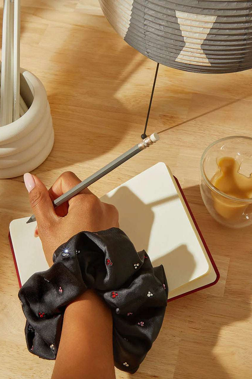 Kitsch & Mickey and Minnie Recycled Black Fabric Rhinestone Scrunchie Hair Band by Kitsch as seen on celebrities