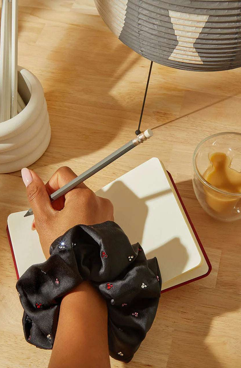 Kitsch & Mickey and Minnie Recycled Black Fabric Rhinestone Scrunchie Hair Band by Kitsch as seen on celebrities