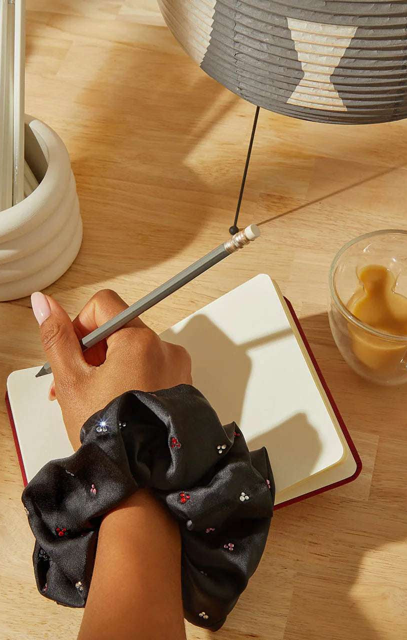 Kitsch & Mickey and Minnie Recycled Black Fabric Rhinestone Scrunchie Hair Band by Kitsch as seen on celebrities