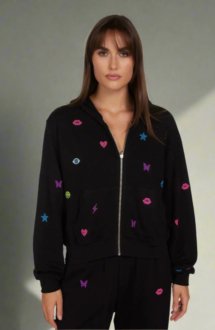 Lauren Moshi Lachelle Neon Stud Elements Zipper Hoodie Zip Up Hoodie by Lauren Moshi as seen on celebrities