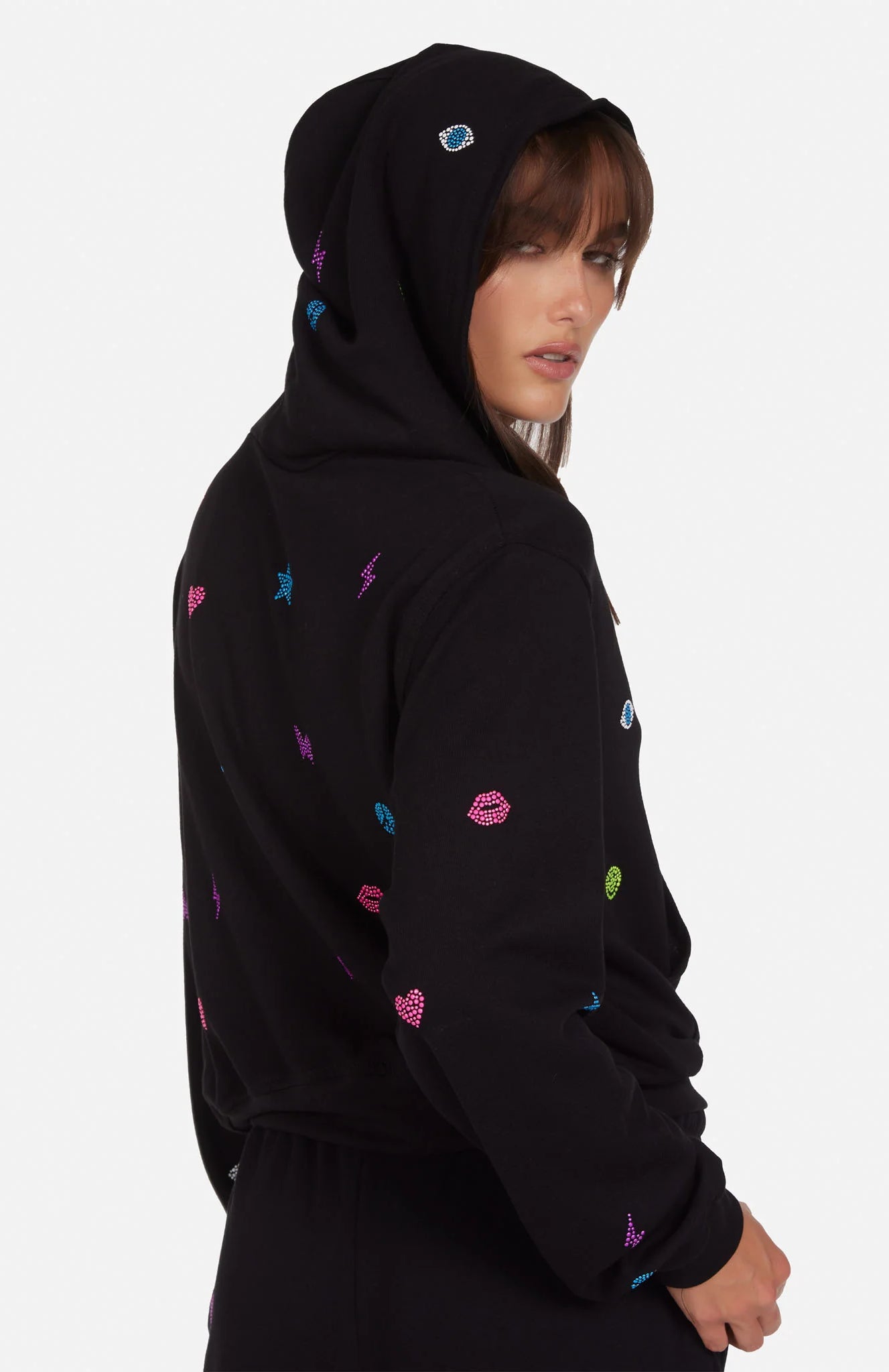 Lauren Moshi Lachelle Neon Stud Elements Zipper Hoodie Zip Up Hoodie by Lauren Moshi as seen on celebrities