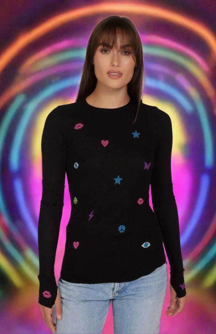 Lauren Moshi McKinley Neon Stud Elements Thermal Top Long Sleeved Top by Lauren Moshi as seen on celebrities