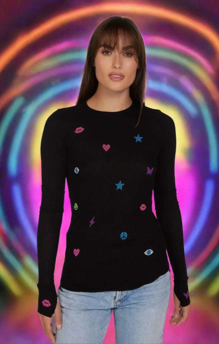 Lauren Moshi McKinley Neon Stud Elements Thermal Top Long Sleeved Top by Lauren Moshi as seen on celebrities