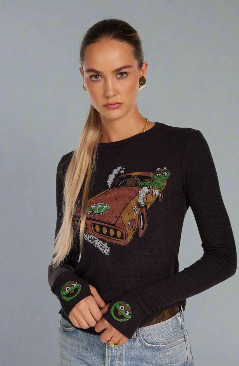 Lauren Moshi McKinley Oscar The Grouch Racing Long Sleeved Tee Long Sleeved Top by Lauren Moshi as seen on celebrities