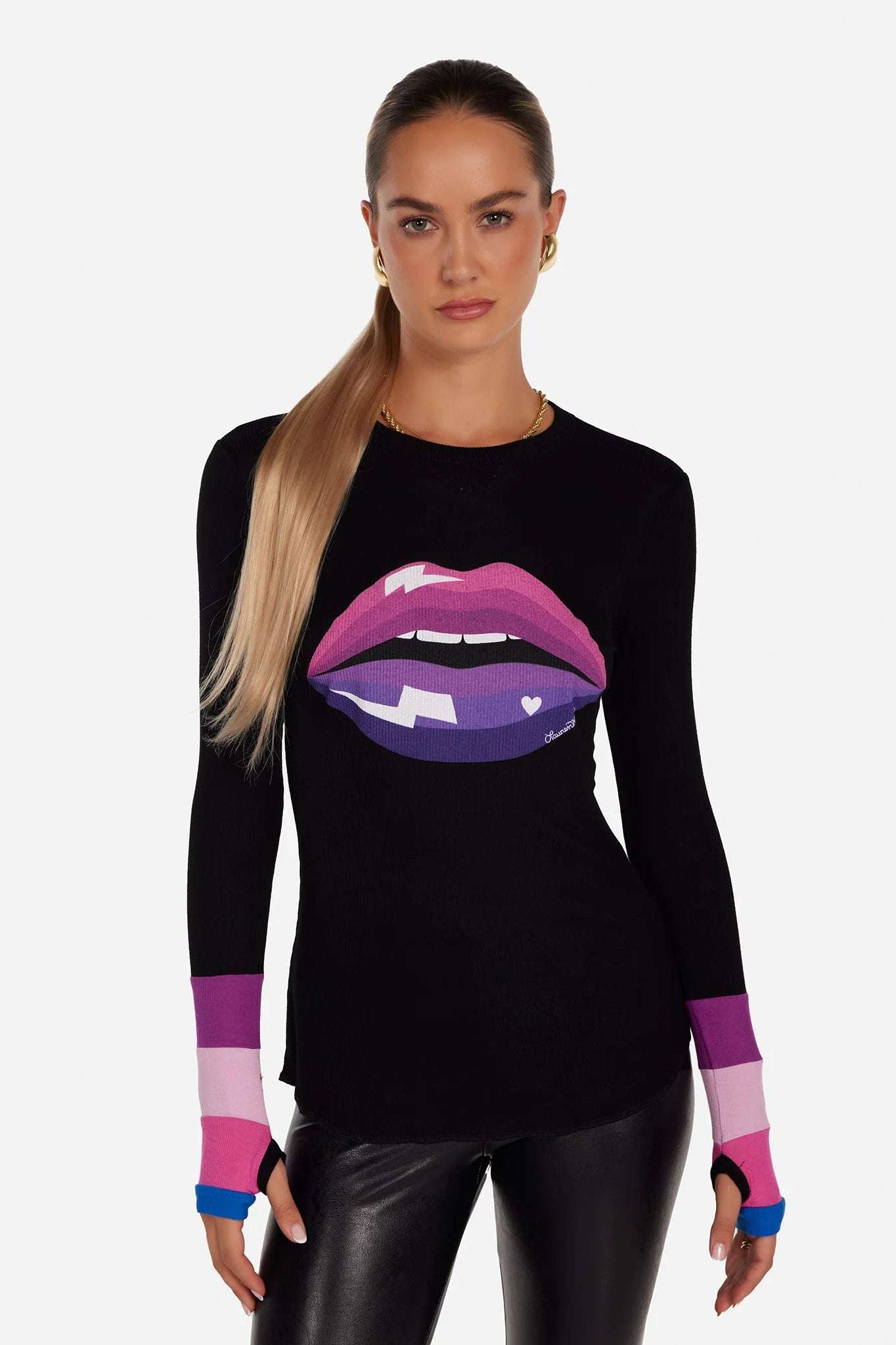 Lauren Moshi Shyla Pink Ombre Lip Top Long Sleeved Top by Lauren Moshi as seen on celebrities