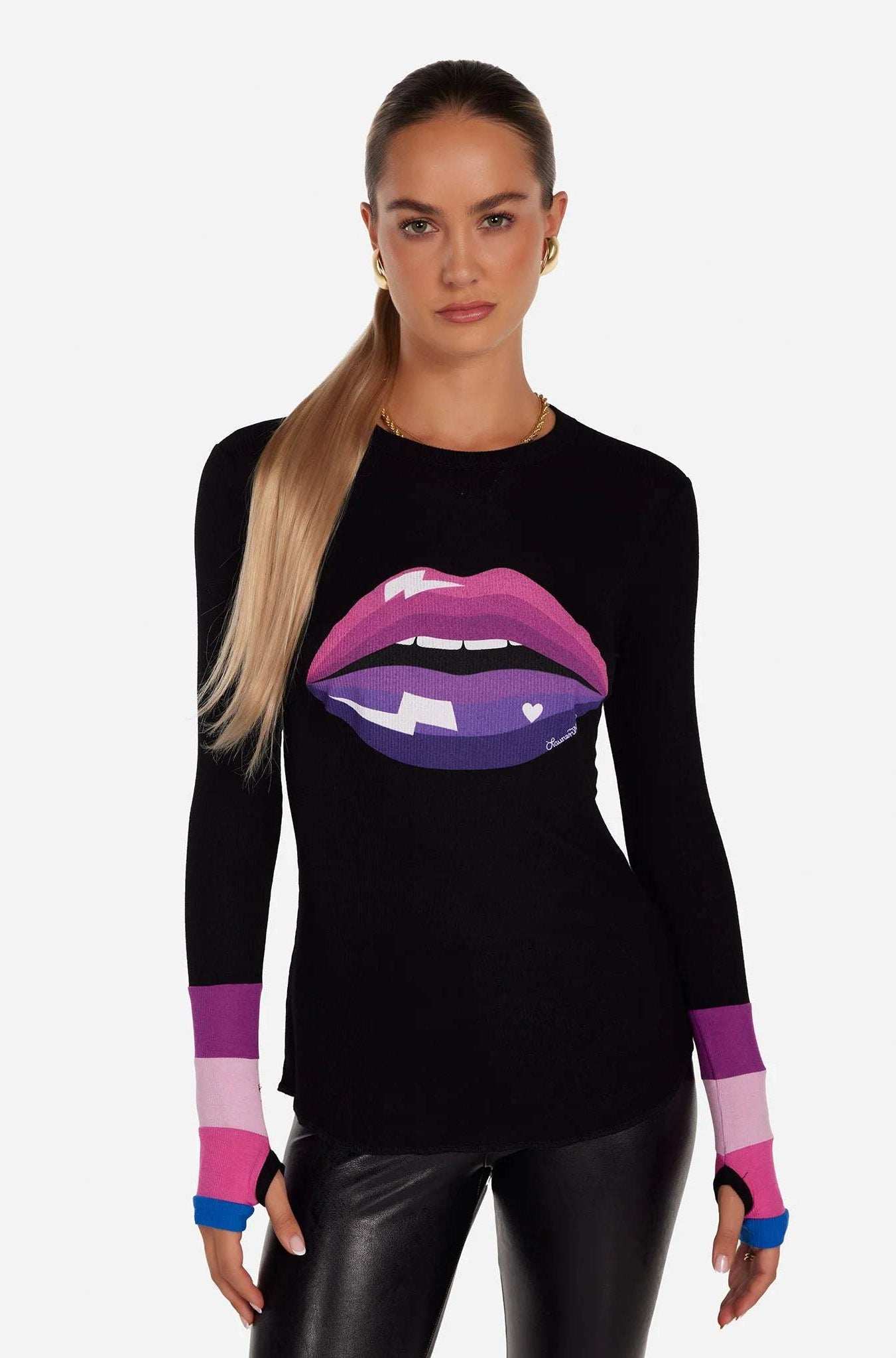Lauren Moshi Shyla Pink Ombre Lip Top Long Sleeved Top by Lauren Moshi as seen on celebrities
