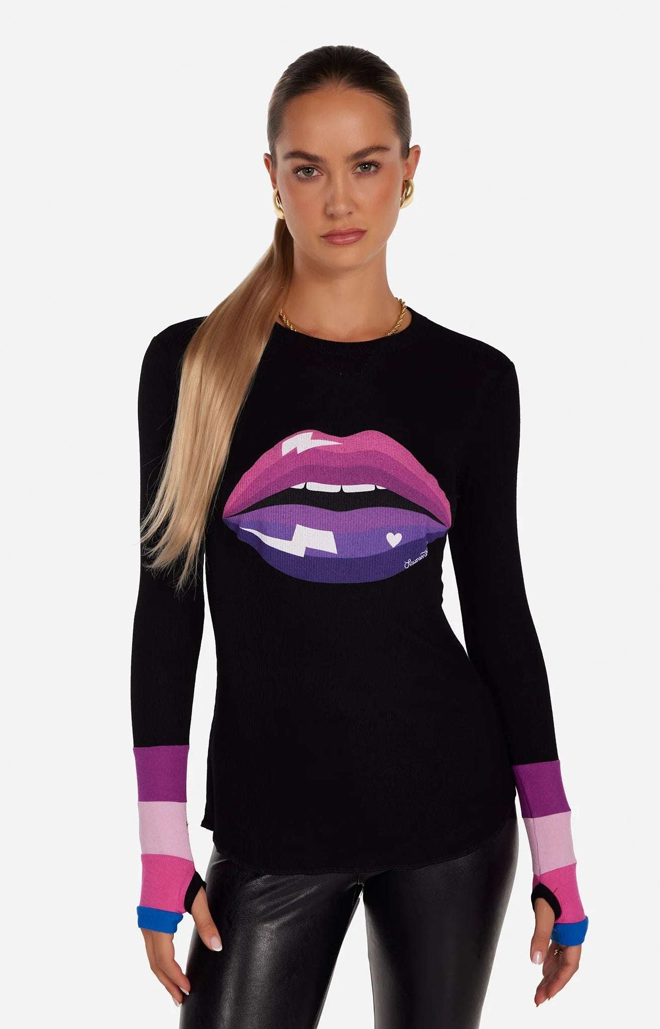 Lauren Moshi Shyla Pink Ombre Lip Top Long Sleeved Top by Lauren Moshi as seen on celebrities