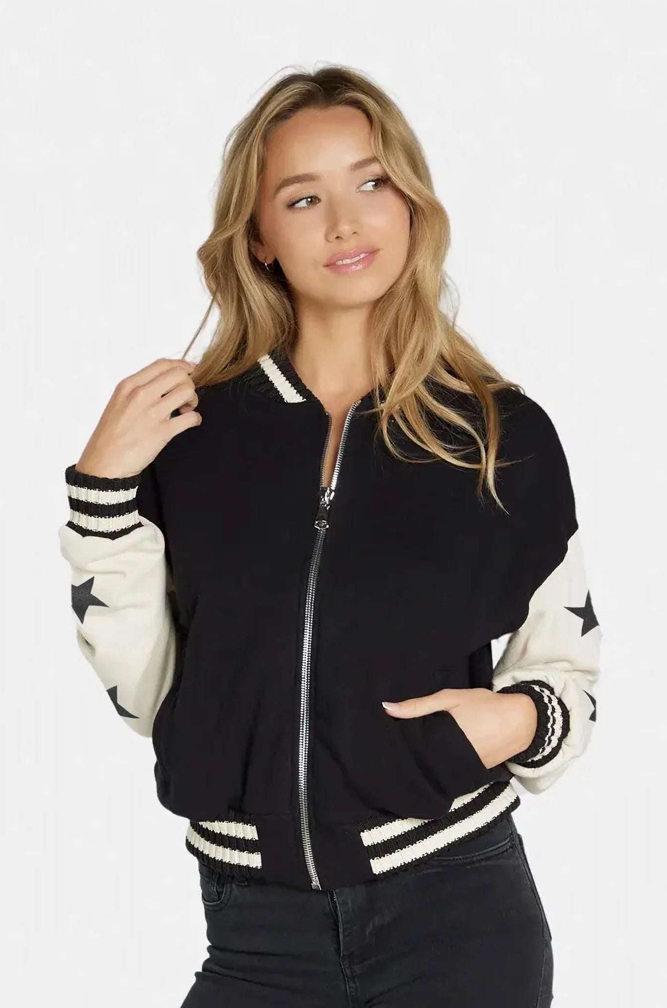 Lauren Moshi Taissa Stars Zip Jacket Zip Up Hoodie by Lauren Moshi as seen on celebrities
