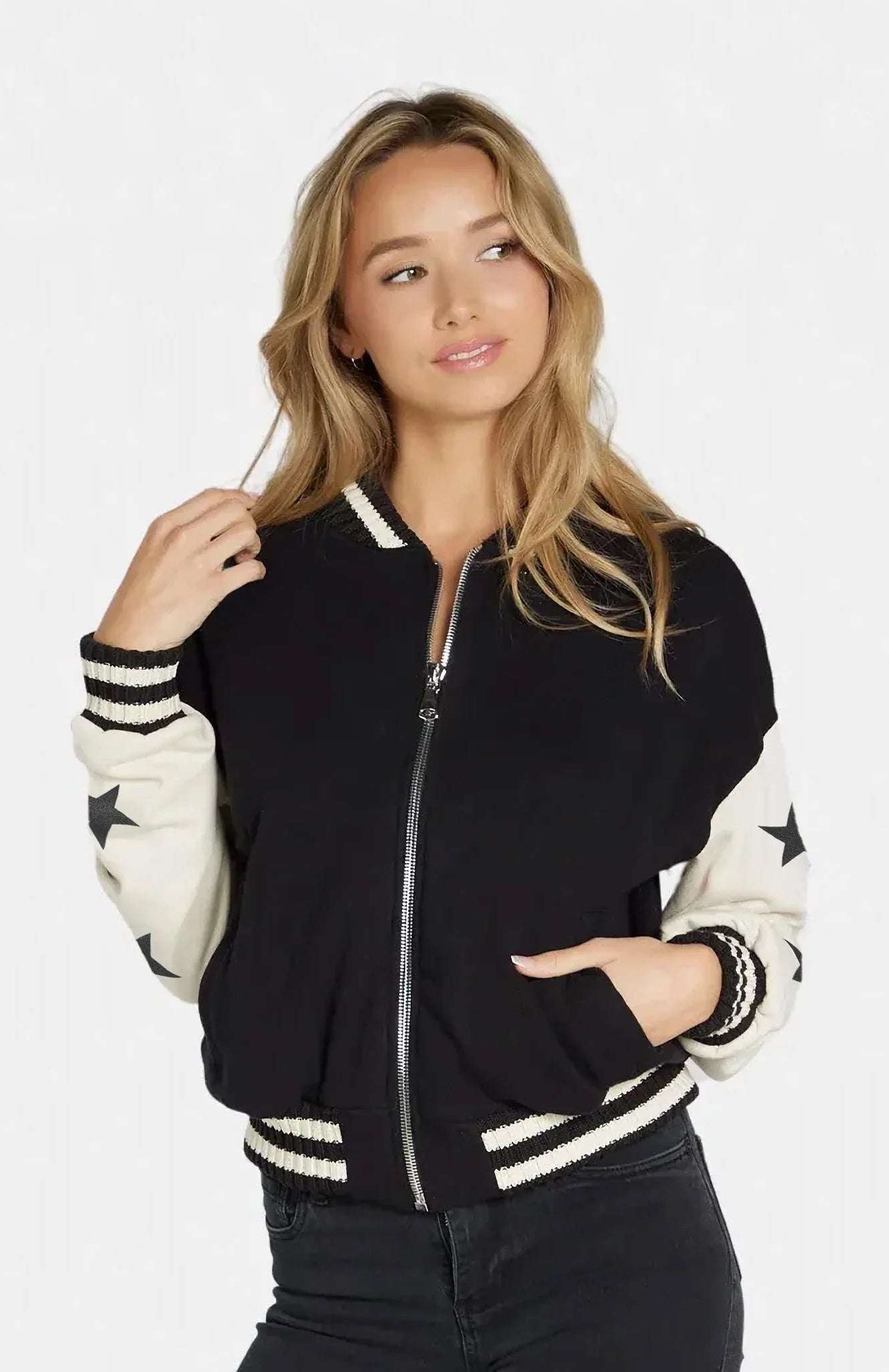 Lauren Moshi Taissa Stars Zip Jacket Zip Up Hoodie by Lauren Moshi as seen on celebrities