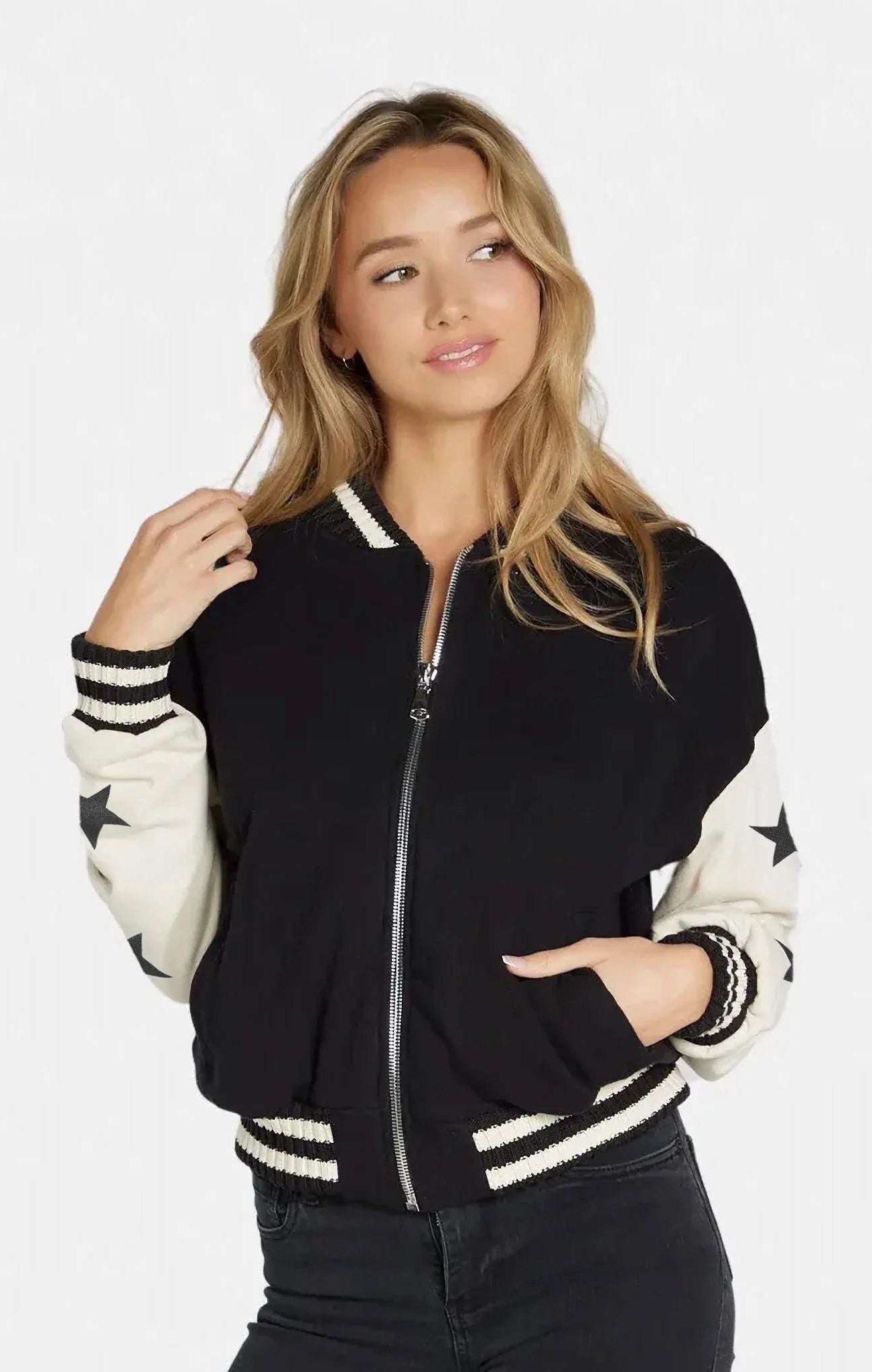 Lauren Moshi Taissa Stars Zip Jacket Zip Up Hoodie by Lauren Moshi as seen on celebrities