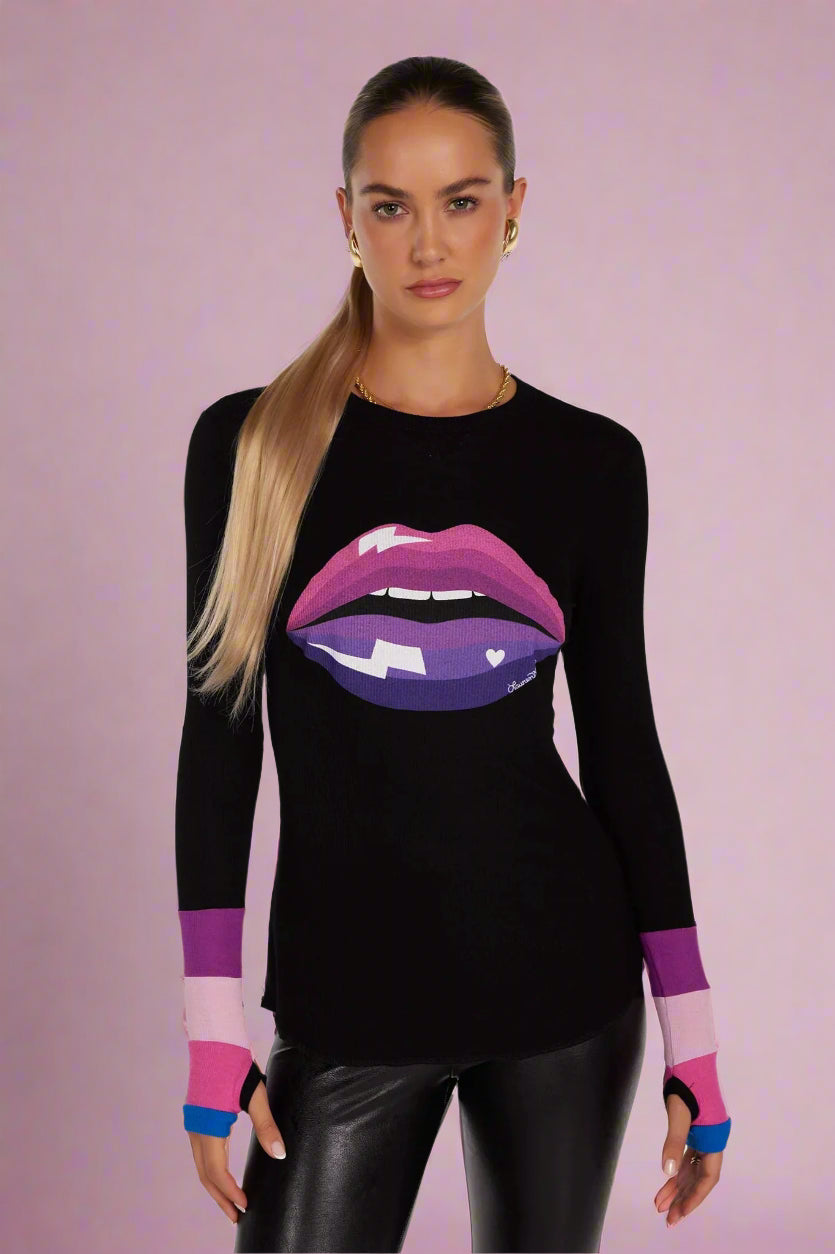 Lauren Moshi Shyla Pink Ombre Lip Top Long Sleeved Top by Lauren Moshi as seen on celebrities