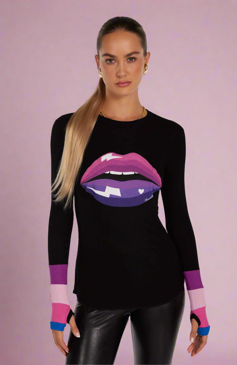 Lauren Moshi Shyla Pink Ombre Lip Top Long Sleeved Top by Lauren Moshi as seen on celebrities
