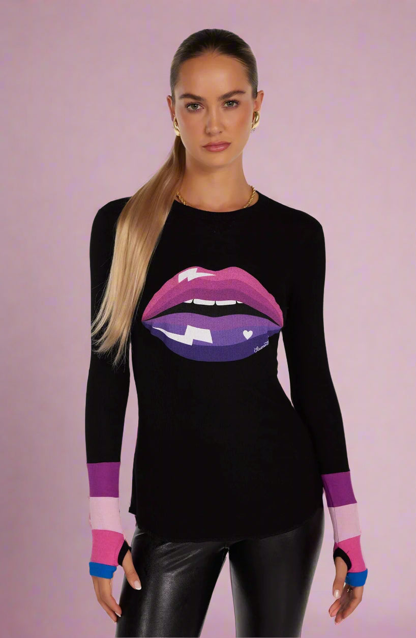 Lauren Moshi Shyla Pink Ombre Lip Top Long Sleeved Top by Lauren Moshi as seen on celebrities
