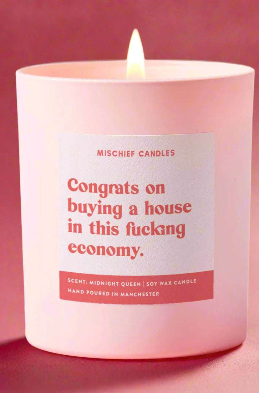 Mischief Candles New Home Gift Funny Housewarming Candle A House in This Economy Candles by Mischief Candles as seen on celebrities